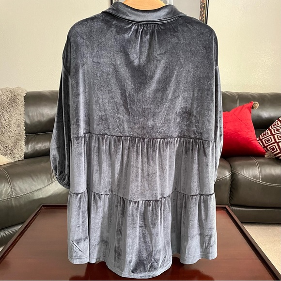 NWOT Comfy Purple Velvet Button down Blouse - Picture 2 of 5